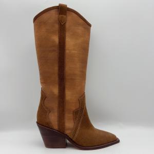 China soft cow suede leather with canvas upper，pointed toe Womens genuine Leather winter Dress Boots factory