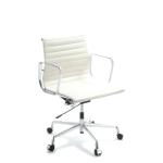 Boss Genuine Leather Executive Chair White Color With Five Caster Hooded Base