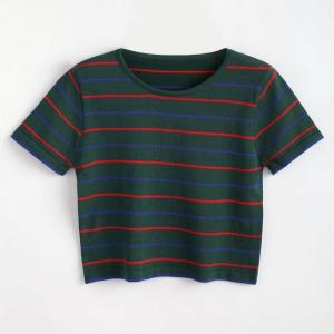 China Custom Logo Stripe Cotton T Shirt Printing for Women factory
