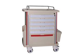 China Double Sided Trays Medical TrolleysEquipment Cart With Aluminum Columns factory