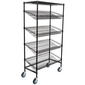 China Supermarket 5 Tier Slanted Wire Shelving / Black Wire Shelf Unit 18&quot; D X 36&quot; W factory