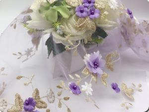 China Pink color Polyester 3D flower embroidered Lace fabric with bead for women garments factory