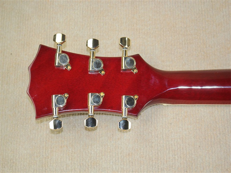 Wholsale Factory custom 21frets classic semi-hollow tobacco sunburst folk acoustic guitar with bird inlay