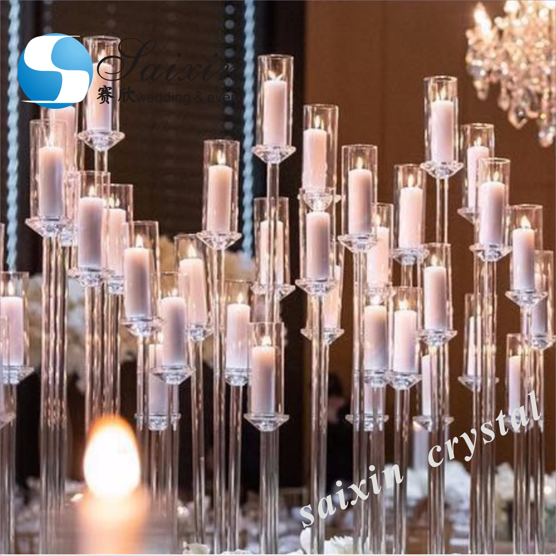 New Design Gorgeous Tables clear acrylic laser cut rectangle pedestal candle stands