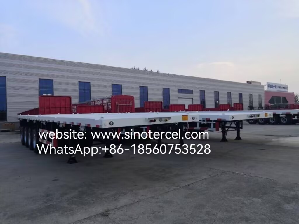 4 Axles 40ft Fuwa Axles Flat Bed Semi Trailer Strong Bearing Stable