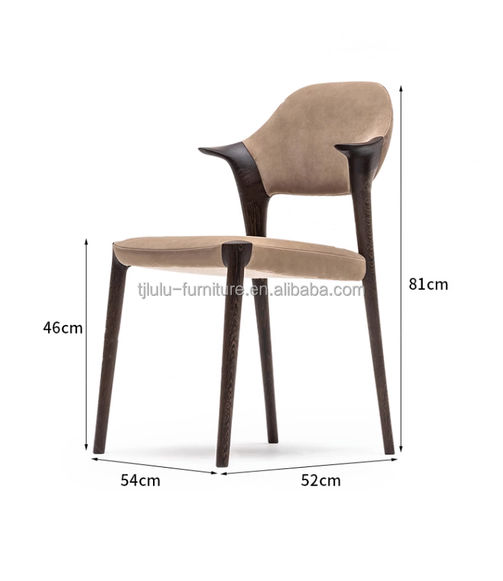 Upgrade Your Dining Space with Italian Modern Solid Wood Dining Chair Armrests in Black/Brown Leather or Deerskin Velvet