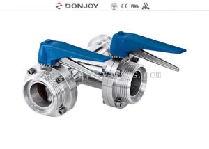 China SS 304 / 316 sanitary level three-way butterfly valve with plastic multi-position handle factory