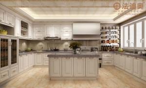 China Modern White Stainless Steel Kitchen Cabinet With Profile Door Panel And Gold Handles factory