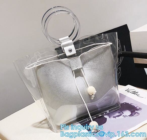 Semi Clear Plastic Gift Bags With Brown Handle Wedding Gift Packaging Bags Birthday Handbag Party Favors PP Gift Wrap