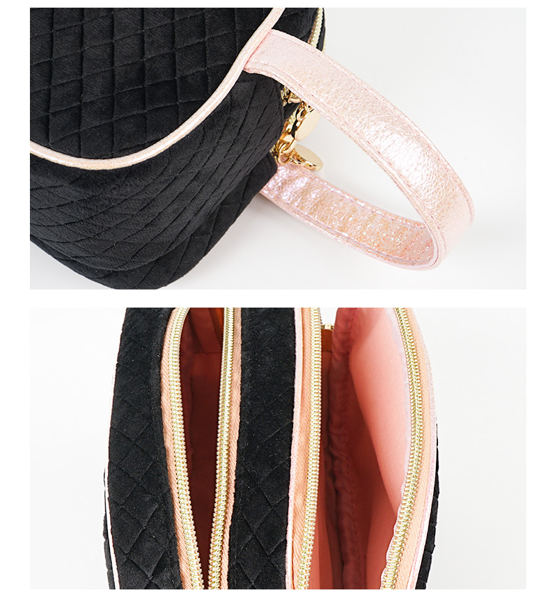 Double Zipper Velvet Cosmetic Makeup Bag With Handle