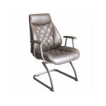 High Back Antique Retro Leather Office Desk Chair With Arms No Wheels