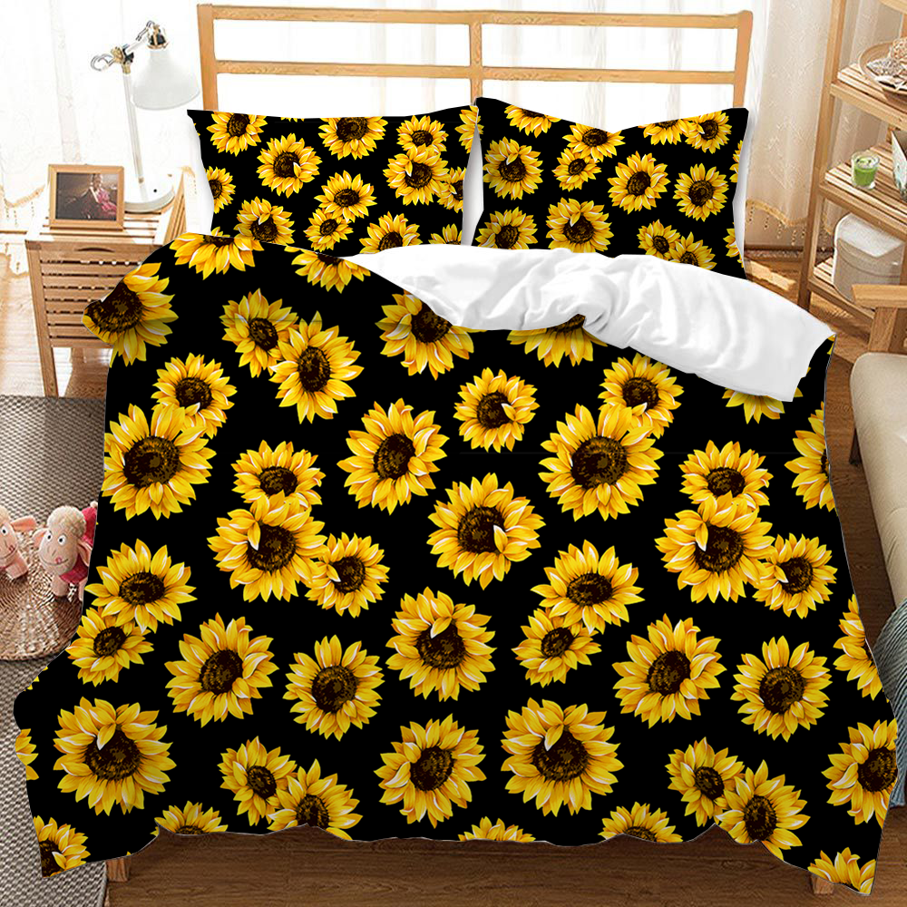 Personalized Sunflower Leopard Print Duvet Sheet Cover Set for Non-Disposable Bedding