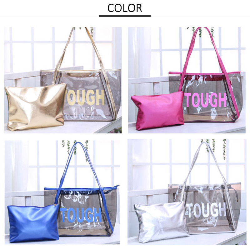 Fashion Clear Shoulder PVC Beach Totes With Interior Pocket