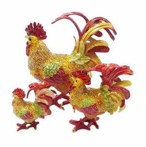 China Art Collectible Metal Rooster Statue Trinket Box Roosters on Old Metal Trinket Box factory