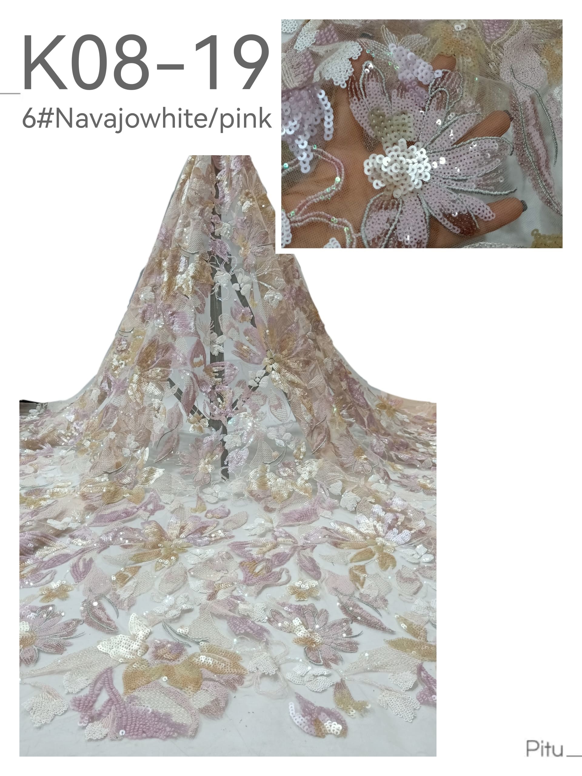 Leafy Sequin Embroidered Fabric 3D Floral Mesh Ground For Ladies Gowns Fashion Design