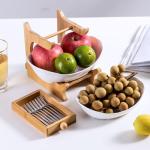 White Green 2 3 Tier Ceramic Fruit Bowl With Bamboo Wood Stand For Kitchen