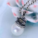 Women Retro 925 Silver Shell Pearl Bird Pendant Necklace (XH056542W)