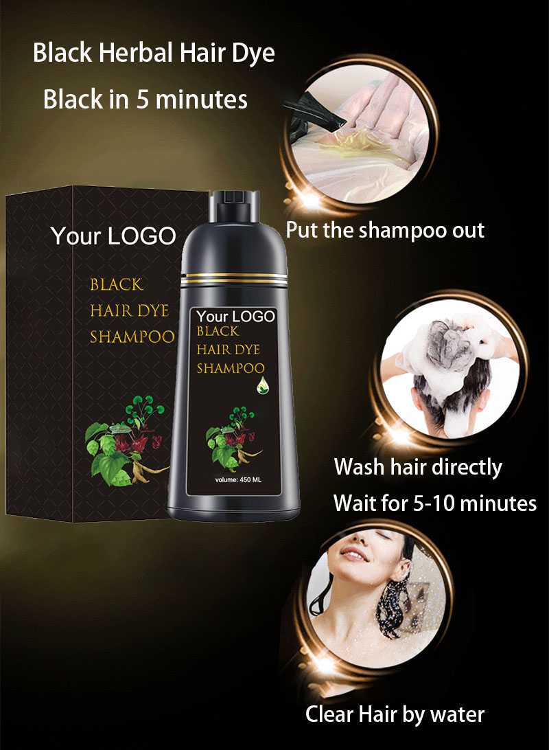 OEM/ODM Acceptable BLACK Hair Dye Shampoo for Permanent Grey Coverage and Multi Colors