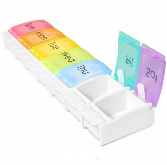Amazon hot sell Weekly Pill Organizer Travel Portable Pill Cases Daily Pill Box 7 Compartments to Hold Vitamin Fish oil