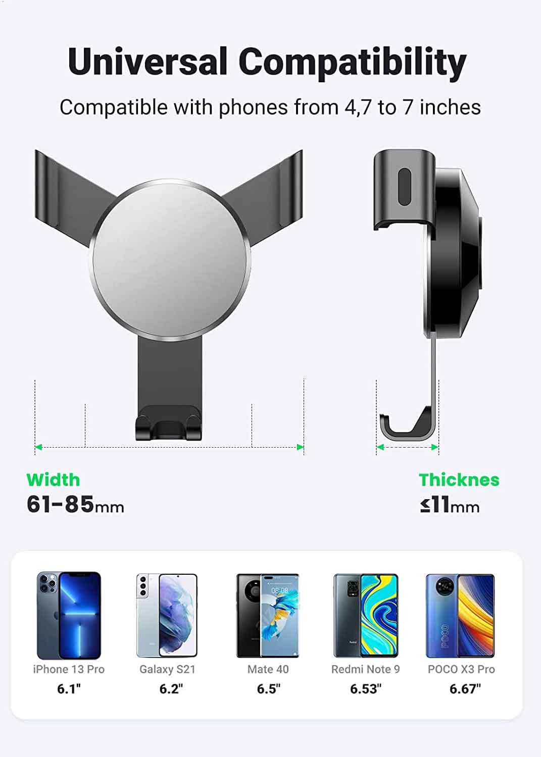360 Degrees Rotation Air Vent Mount Phone Holder Auto Lock Gravity 85mm