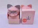 Glitter Soft Pom Pom Hair Tie , Cute Cat Shape Pink Small Ponytail Holder