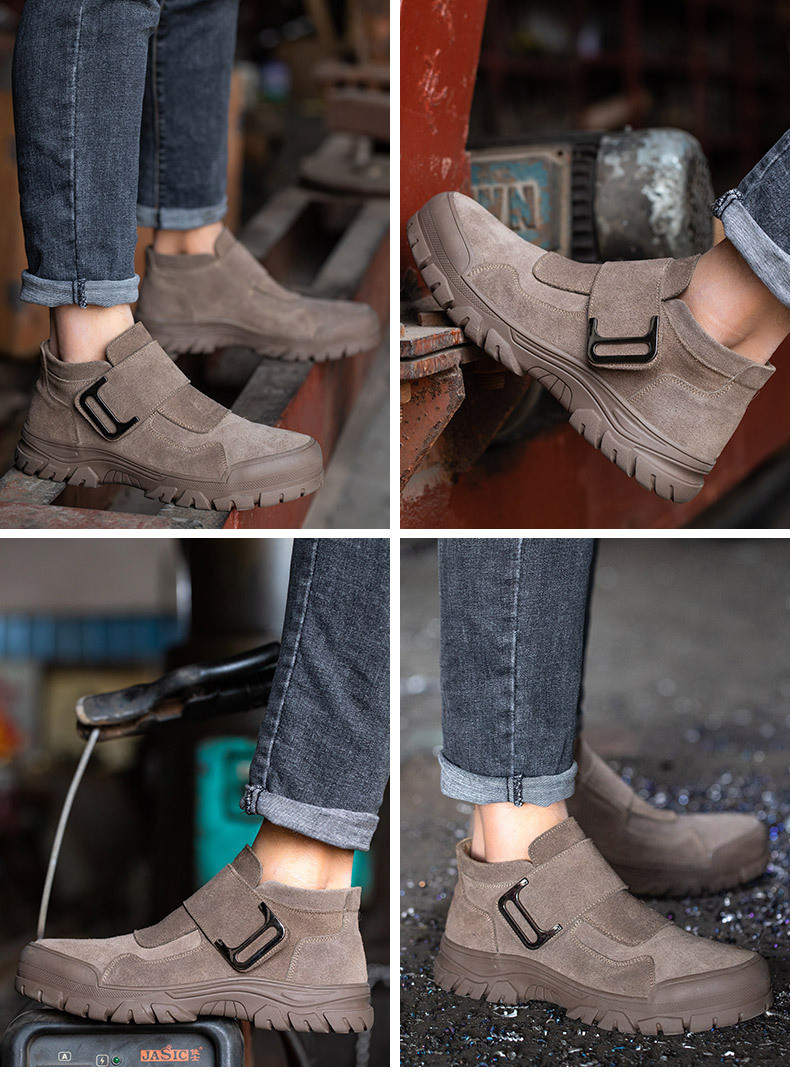 Comfortable Men's Welding Safety Shoes Suede Work Boots With Rubber Sole Felt Button Kevlar