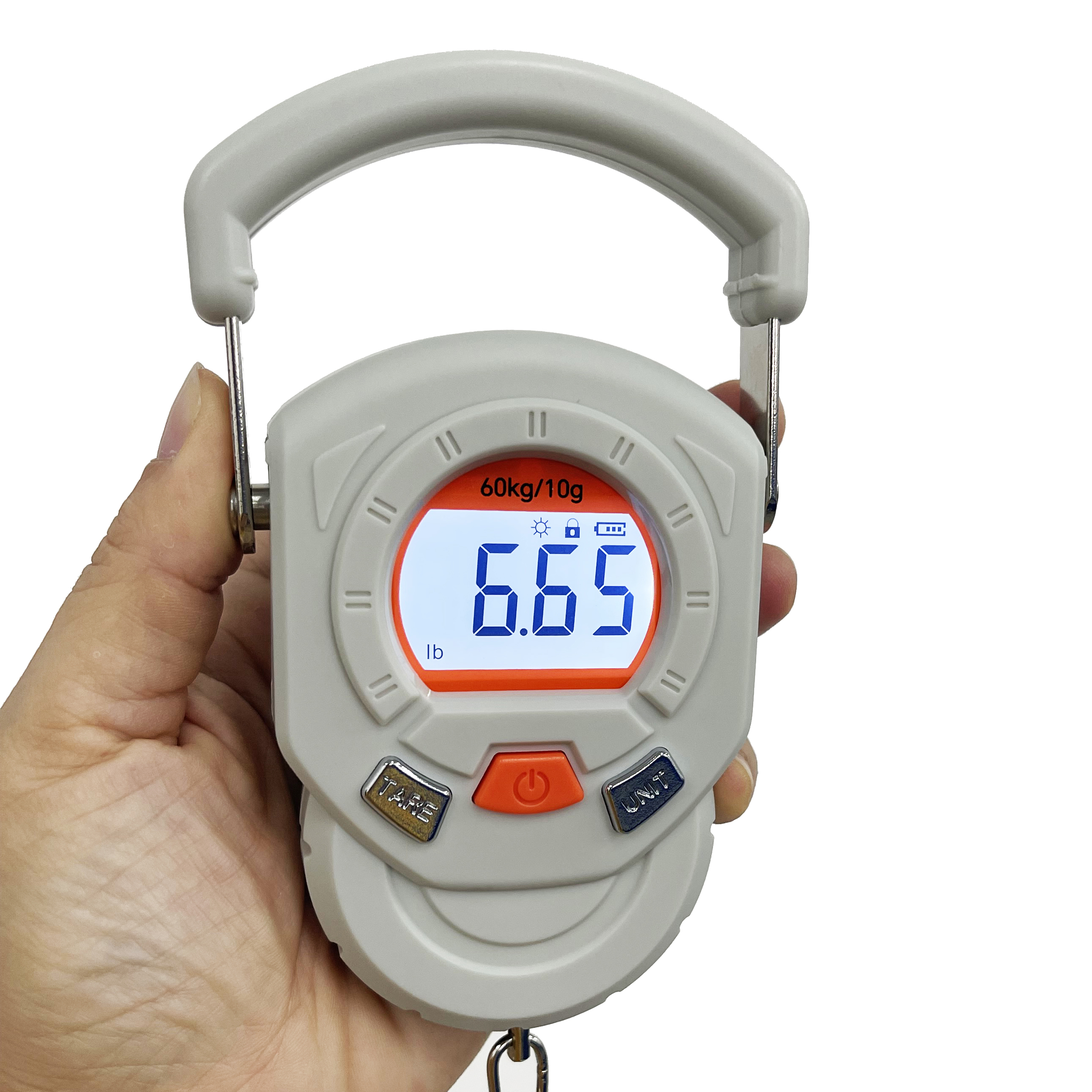 60kg Portable Handheld Electronic Hanging Scale Rechargeable Digital Baggage Hook Scales with Auto-Off Function by Weiheng