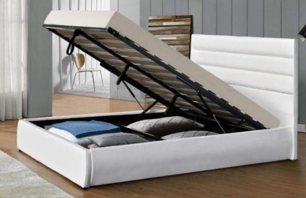 Storage Modern Pu Leather King Size Upholstered Platform Bed With White