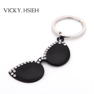 China VICKY.HSIEH Rhodium Tone Crystal Rhinestone Pave Black Sun Glasses Key Chains factory