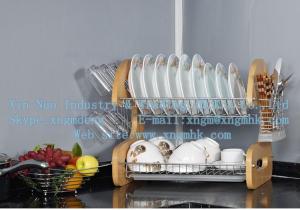 China Wooden dish rack, stainless steel dish rack, kitchen utensils dish rack, drain bowl rack factory