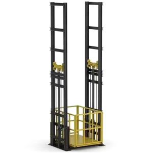 China Double Mast Goods Lift Hydraulic Warehouse Cargo Lift Double Guide Rail 7m factory