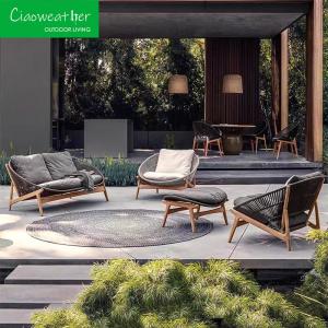 China Outdoor Teak Wood Rope Sectional Couch Sofa Set For Garden For Outdoor Furniture Cushion Outdoor Foam water-resistant Fabric factory