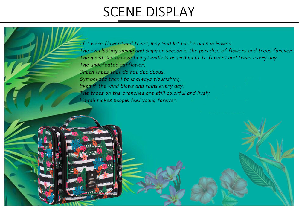 Hawaiian Flower 17 Compartments Non Slip Zipper Hanging Toiletry Bag