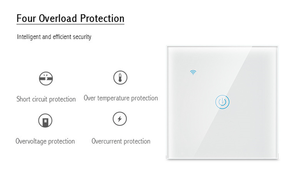 White 10A Wifi Wall Touch Switch 1 Gang Smart Light Switch With Remote Control