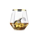 Elegant Gold Rim Diamond Plastic Whisky Glasses Reusable Whiskey Rocks Glass