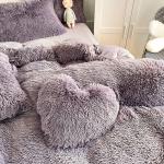 Princess Style Grey Purple Shaggy Warm Mink Velvet Crystal Duvet Cover Set for