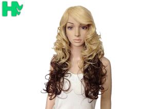 China Dark Blonde Long Synthetic Wigs Normal Lace Natural Curly Fiber factory