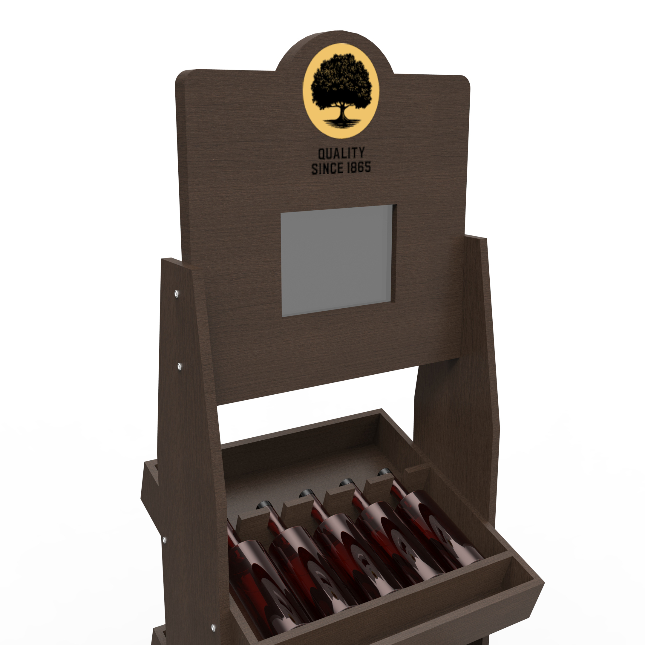 Vintage Wooden Display Stand Wood Wine Display Racks Tequila With LCD Screen