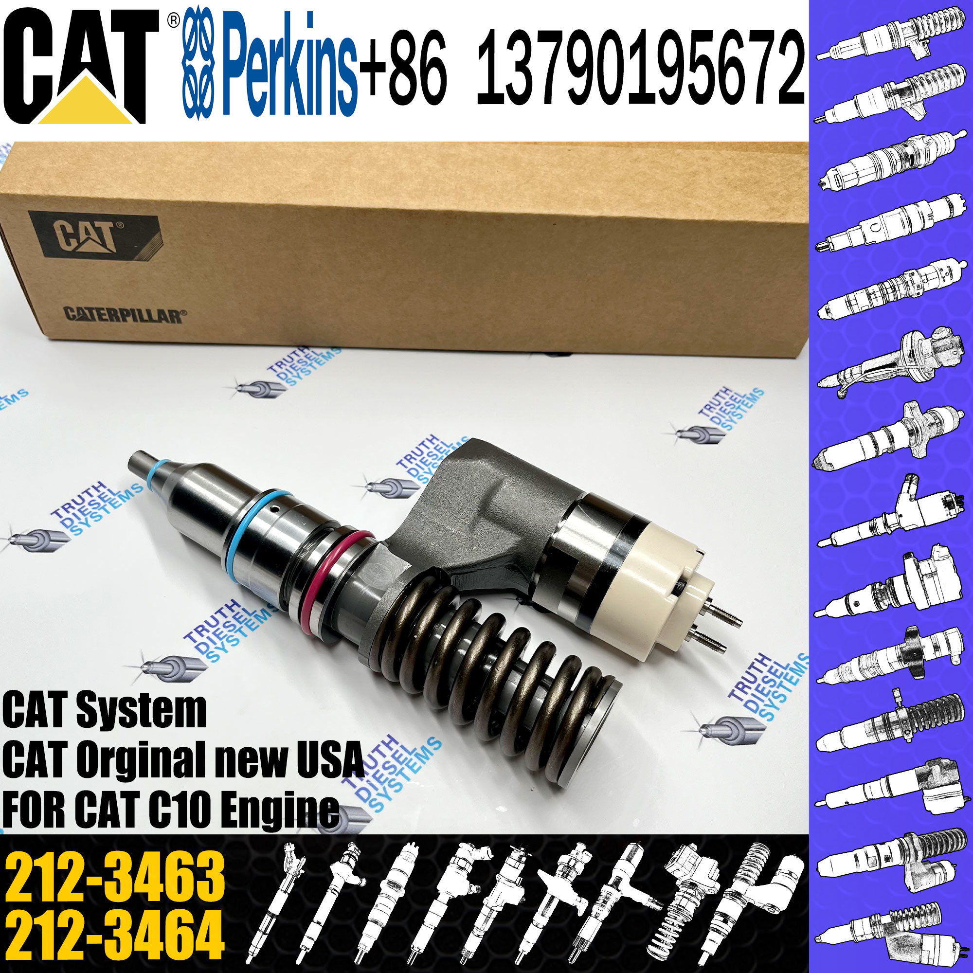 Diesel Engine Fuel Injector Excavator Diesel Parts 212-3468 212-3463 332-1419 10R-1258 for Caterpillar CAT 3176C 345B II