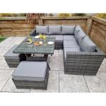Outdoor Garden Dining Furniture Set with Bench by AJUNION Woven Rattan Corner