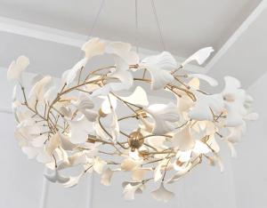 China Creative Ceramic Ginkgo Leaf Chandelier Ceiling Light Adjusted Hanging Wire factory