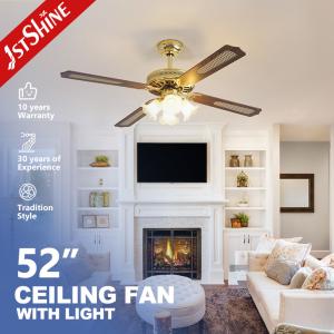 China Fancy Luxury 52 Inches Ceiling Fan with 4 MDF Blades and 4 Light Kits in Gold Finish factory