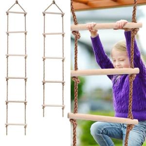 China Multi Rungs Sports Wooden Rope Ladder For Children Activity Climbing Game factory