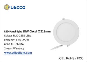 China High Efficiency SMD 2835 Led Round Panel Light 18 Watt 2700K - 6400K factory