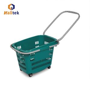 China 55L Shopping Mall Rolling Baskets With 4 Wheels For Retail Stores factory