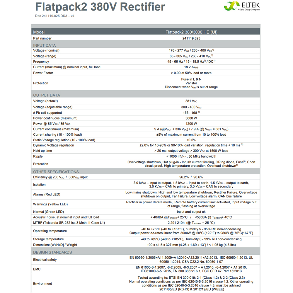 In Stock Valere ELTEK Rectifier Module FP2 Switching Power Supply Flatpack2 380V/3000W HE UI (241119.825)