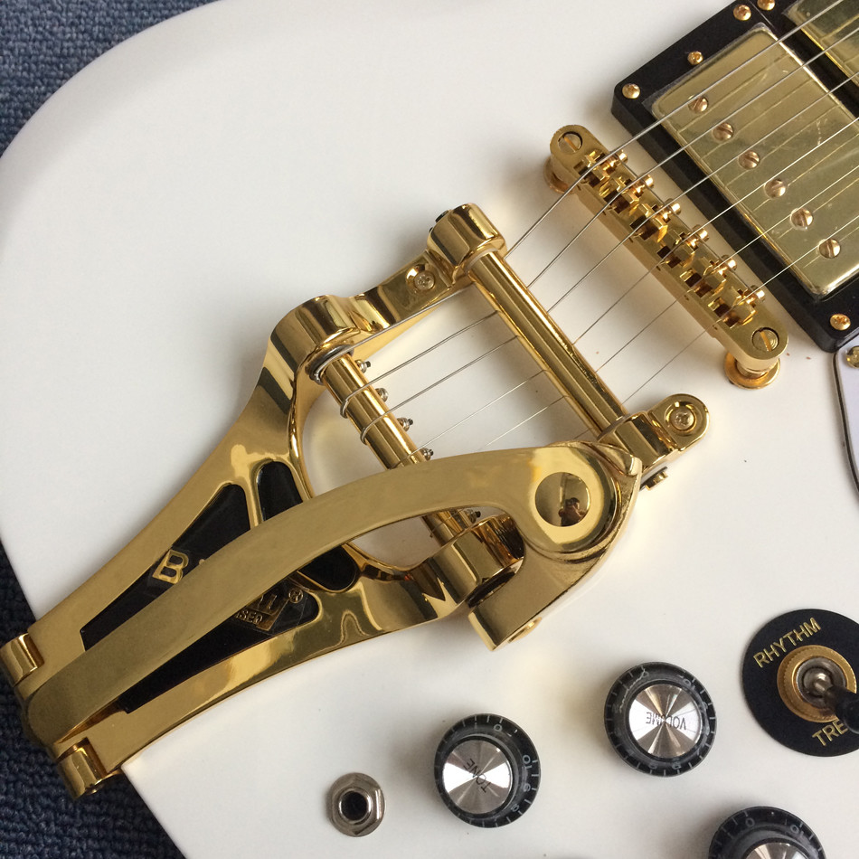 New style SG electric guitar, 3 pickups, Tremolo system,White electric guitar