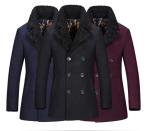 Regular Length Mens Wool Coat With Fur Collar , Mens Double Breasted Trench Coat