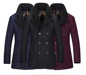 China Regular Length Mens Wool Coat With Fur Collar , Mens Double Breasted Trench Coat factory