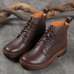S038 Round head leather women's shoes retro handmade flat-heeled first layer
